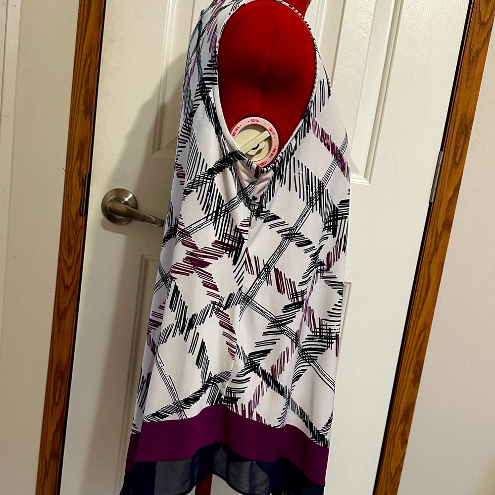 Alfani Sleeveless Plaid Tunic - Navy, White, Purple - Picture 4 of 5